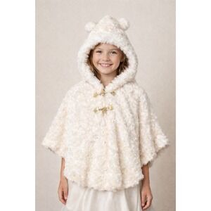 Little Lass Girls Faux Fur Hooded Cape Poncho Size 6 Ivory Gold Sequins Winter